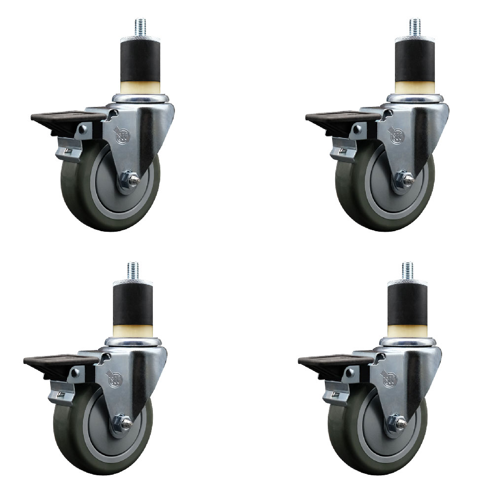 SCC-EX20S414-PPUB-PLB-178-4 Polyurethane Swivel Expanding Stem Caster with 4 in. Gray Wheels & 1.87 in. Stems - Set of 4