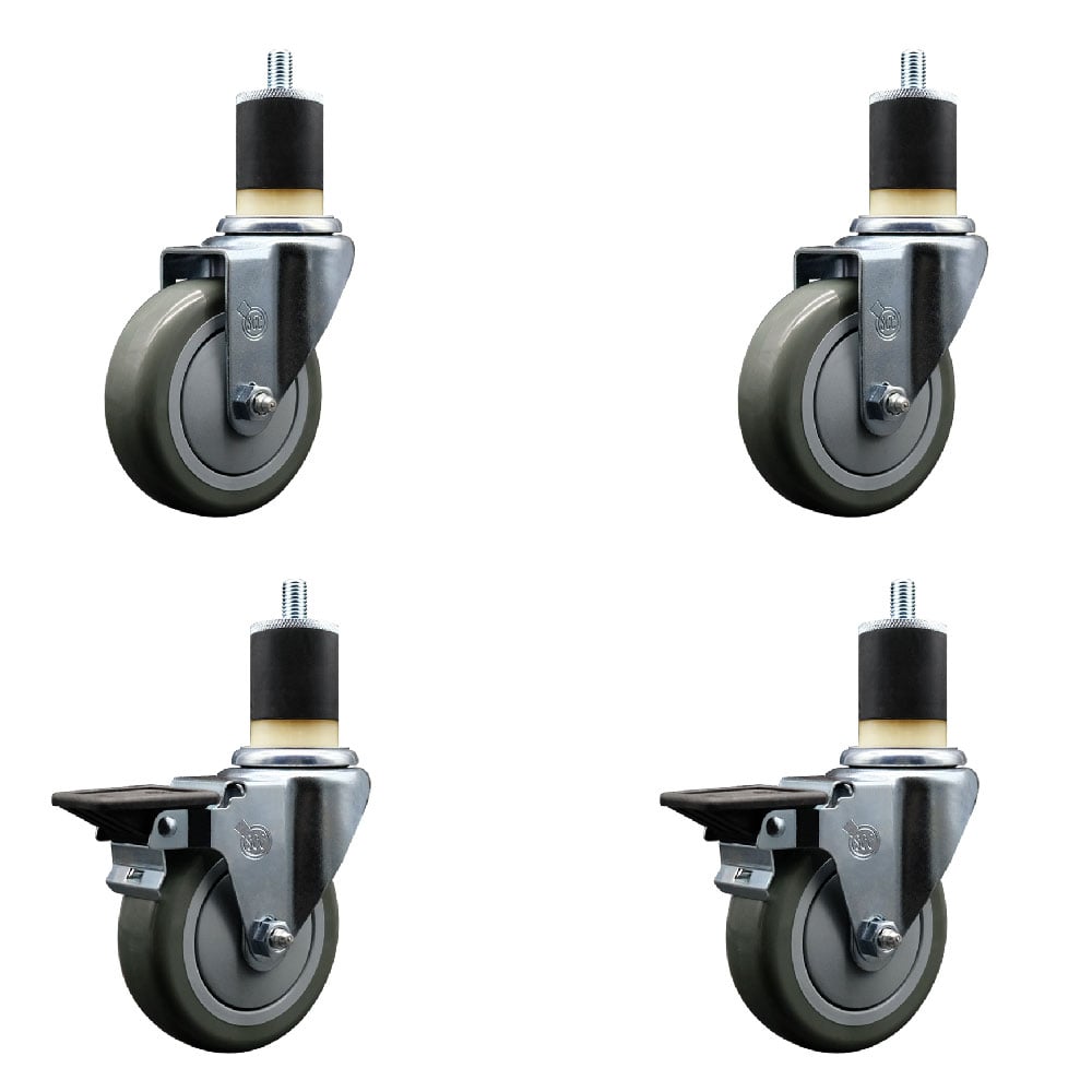 SCC-EX20S414-PPUB-2-PLB-2-178 Polyurethane Swivel Expanding Stem Caster with 4 in. Gray Wheels & 1.87 in. Stems - Set of 4