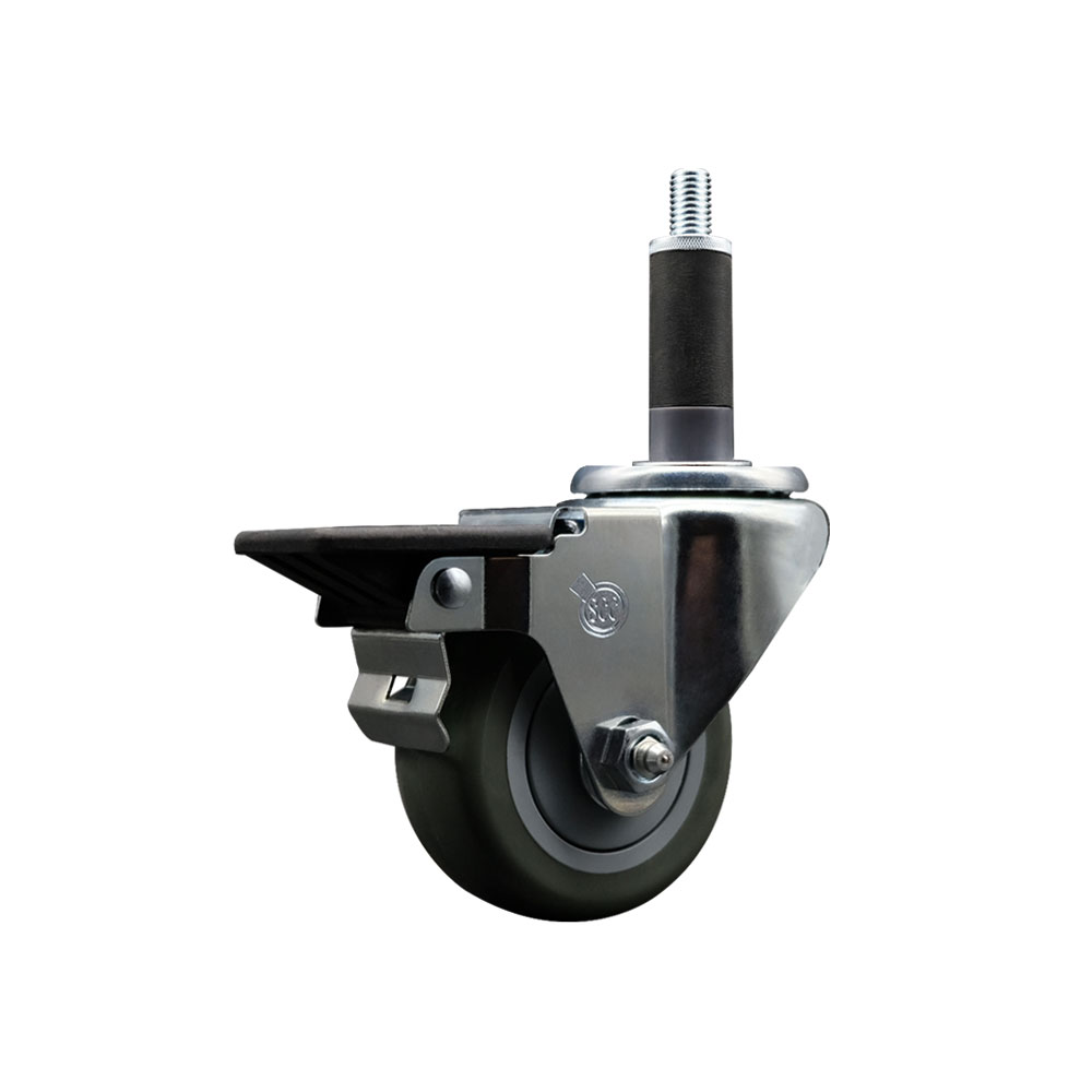 SCC-EX20S314-PPUB-PLB-1 Polyurethane Expanding Stem Swivel Caster with 3 in. Gray Wheel & 1 in. Stem & Posi Locking Brake