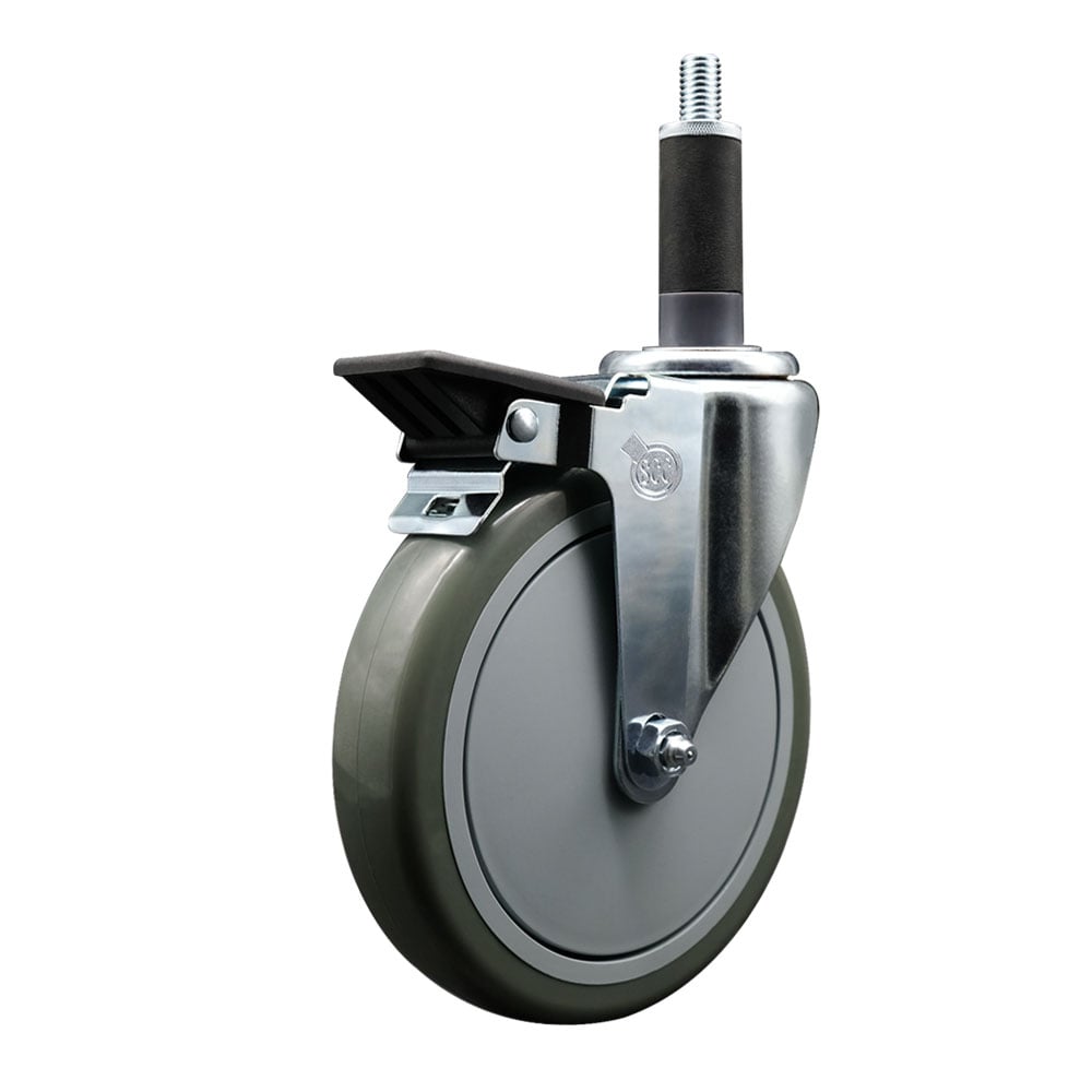 SCC-EX20S614-PPUB-PLB-1 Polyurethane Expanding Stem Swivel Caster with 6 in. Gray Wheel & 1 in. Stem & Posi Locking Brake