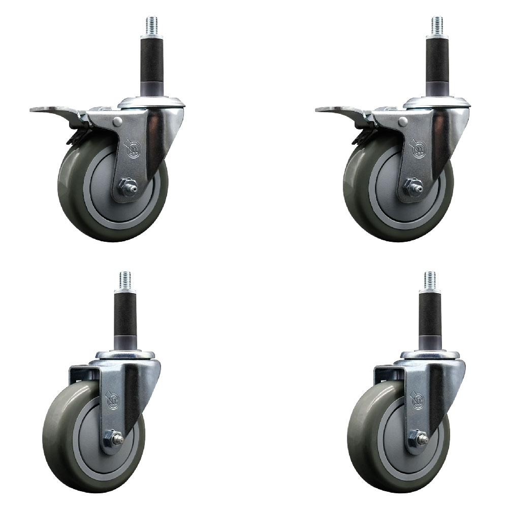 SCC-SSEXTTL20S414-PPUB-2-S-2-1 Stainless Steel Polyurethane Swivel Expanding Stem Caster with 4 in. Gray Wheels & 1 in. Stems - Set of 4