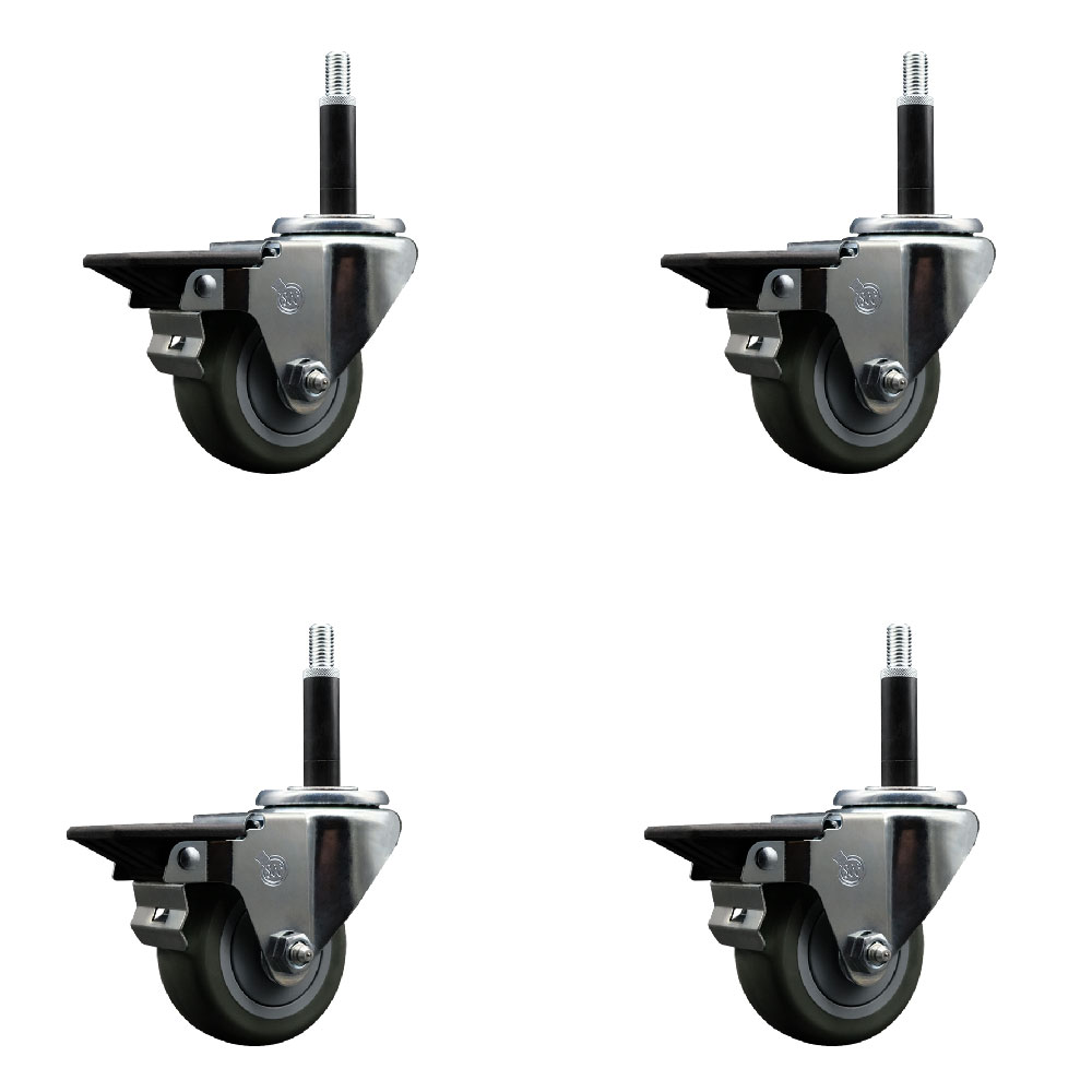 SCC-EX20S314-PPUB-PLB-34-4 Polyurethane Swivel Expanding Stem Caster with 3 in. Gray Wheels & 0.75 in. Stems - Set of 4