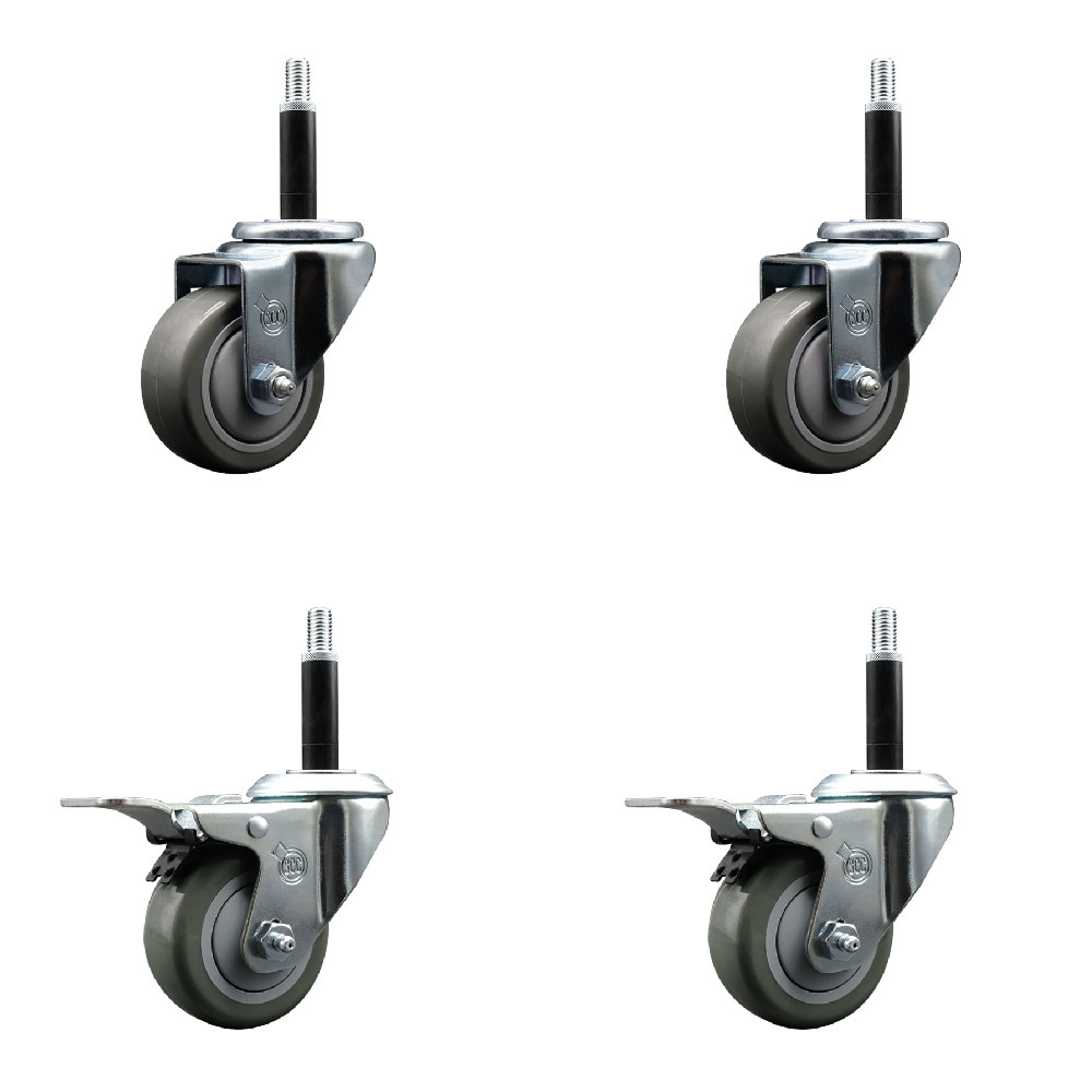 SCC-SSEXTTL20S314-PPUB-2-S-2-34 Stainless Steel Polyurethane Swivel Expanding Stem Caster with 3 in. Gray Wheels & 0.75 in. Stems - Set of 4