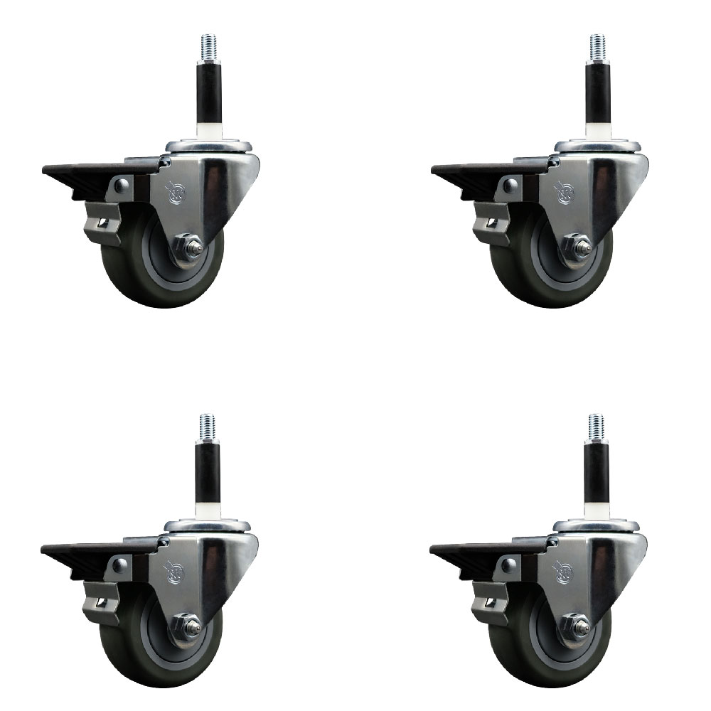 SCC-EX20S314-PPUB-PLB-78-4 Polyurethane Swivel Expanding Stem Caster with 3 in. Gray Wheels & 0.87 in. Stems - Set of 4