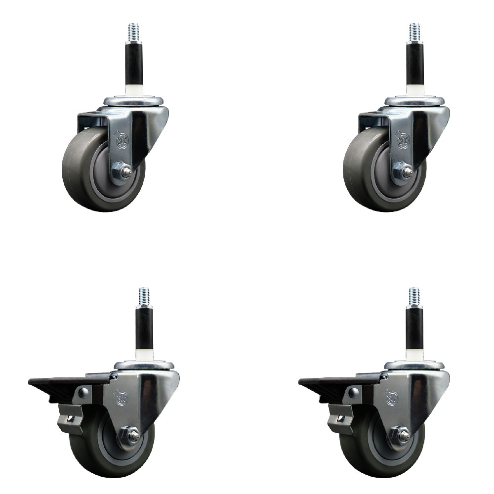 SCC-EX20S314-PPUB-2-PLB-2-78 Polyurethane Swivel Expanding Stem Caster with 3 in. Gray Wheels & 0.87 in. Stems - Set of 4