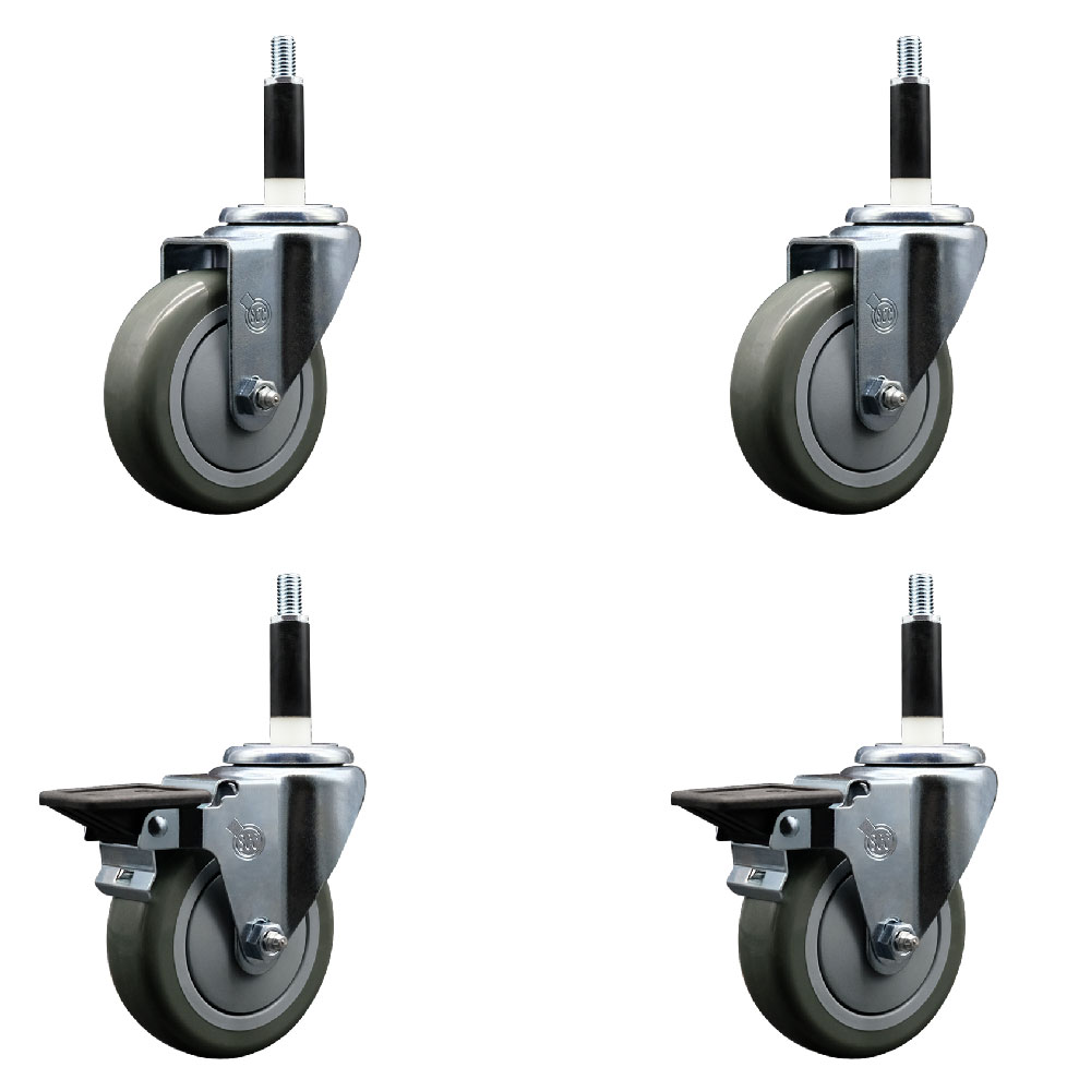 SCC-EX20S414-PPUB-2-PLB-2-78 Polyurethane Swivel Expanding Stem Caster with 4 in. Gray Wheels & 0.87 in. Stems - Set of 4