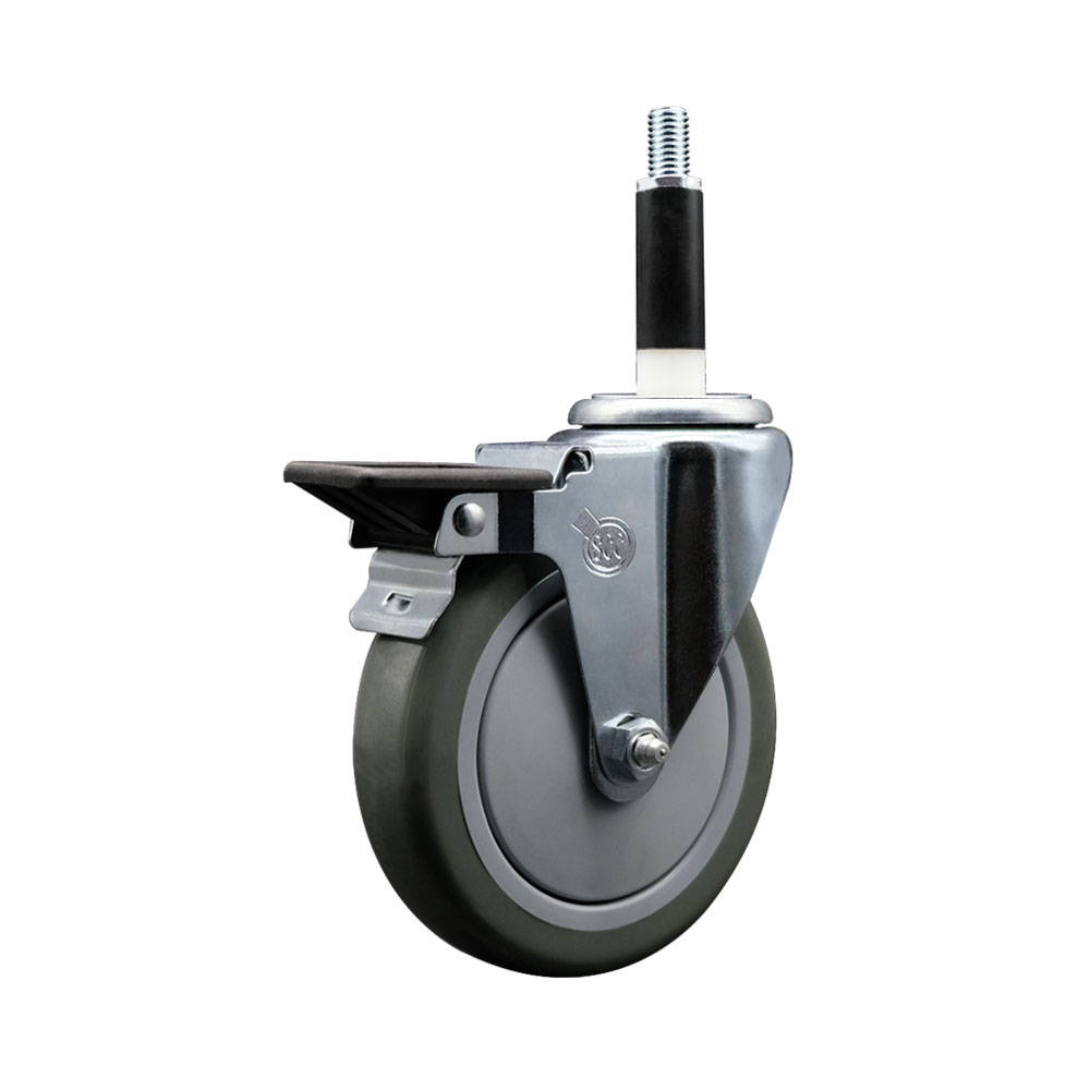 SCC-EX20S514-PPUB-PLB-78 Polyurethane Expanding Stem Swivel Caster with 5 in. Gray Wheel & 0.87 in. Stem & Posi Locking Brake