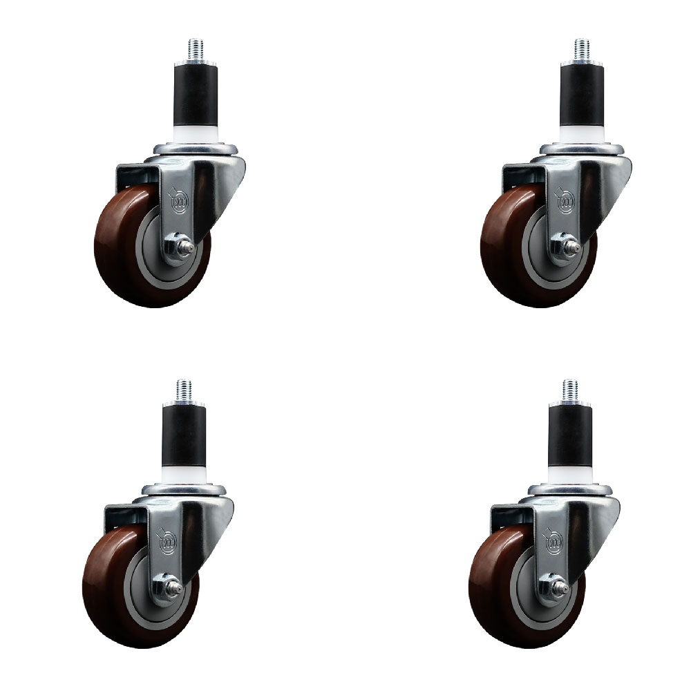 SCC-EX20S314-PPUB-MRN-112-4 Polyurethane Swivel Expanding Stem Caster with 3 in. Maroon Wheels & 1.5 in. Stems - Set of 4