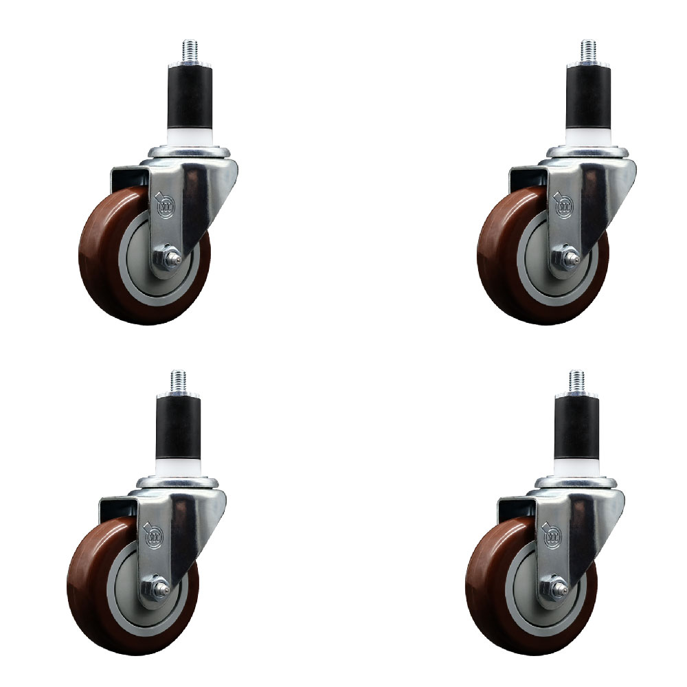 SCC-EX20S3514-PPUB-MRN-112-4 Polyurethane Swivel Expanding Stem Caster with 3.5 in. Maroon Wheels & 1.5 in. Stems - Set of 4