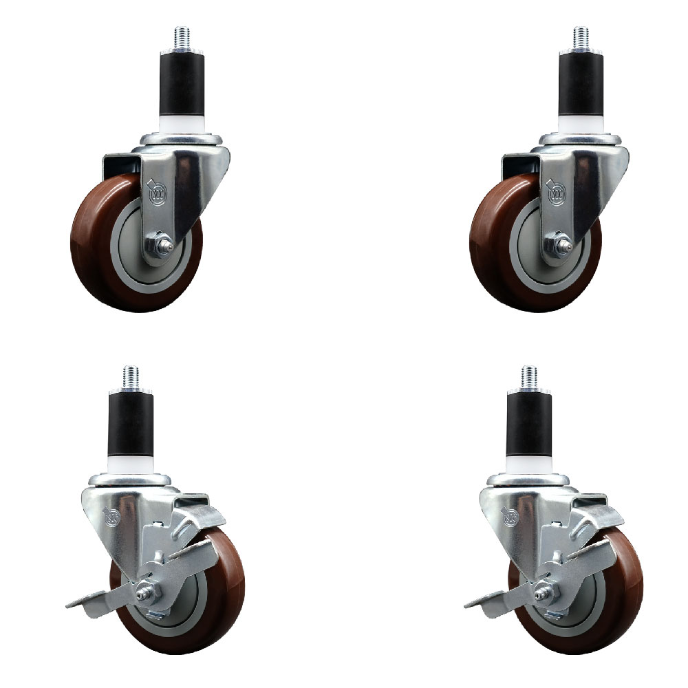 SCC-EX20S3514-PPUB-MRN-2-TLB-2-112 Polyurethane Swivel Expanding Stem Caster with 3.5 in. Maroon Wheels & 1.5 in. Stems - Set of 4