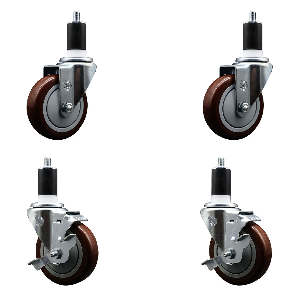 SCC-EX20S414-PPUB-MRN-2-TLB-2-112 Polyurethane Swivel Expanding Stem Caster with 4 in. Maroon Wheels & 1.5 in. Stems - Set of 4