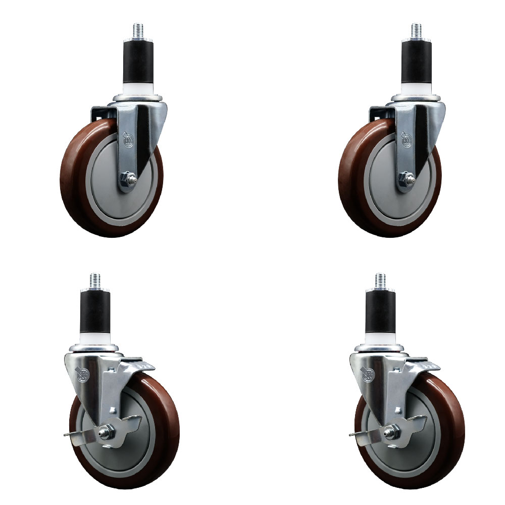 SCC-EX20S514-PPUB-MRN-2-TLB-2-112 Polyurethane Swivel Expanding Stem Caster with 5 in. Maroon Wheels & 1.5 in. Stems - Set of 4
