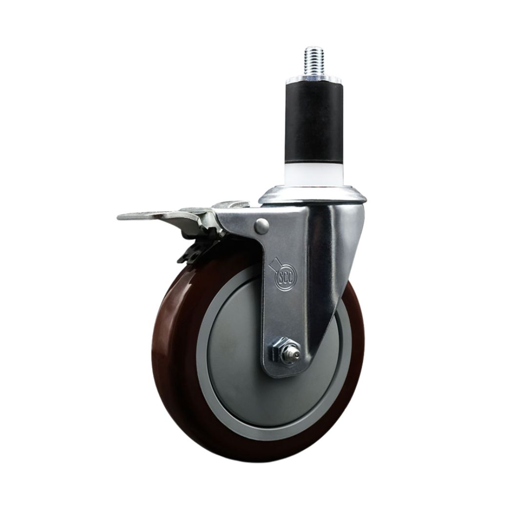 SCC-SSEXTTL20S514-PPUB-MRN-112 Stainless Steel Polyurethane Expanding Stem Swivel Caster with 5 in. Maroon Wheel & 1.5 in. Stem & Total Locking Brake