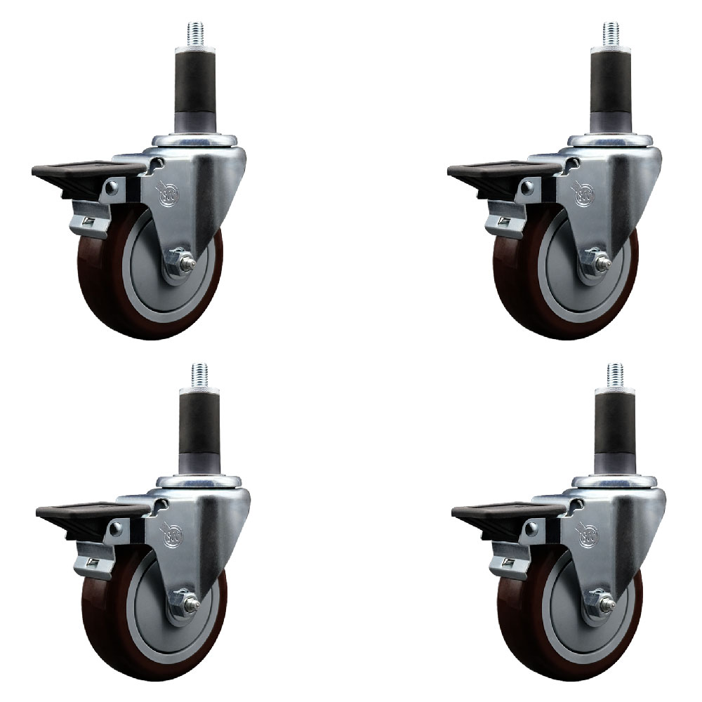 SCC-EX20S414-PPUB-MRN-PLB-114-4 Polyurethane Swivel Expanding Stem Caster with 4 in. Maroon Wheels & 1.25 in. Stems - Set of 4