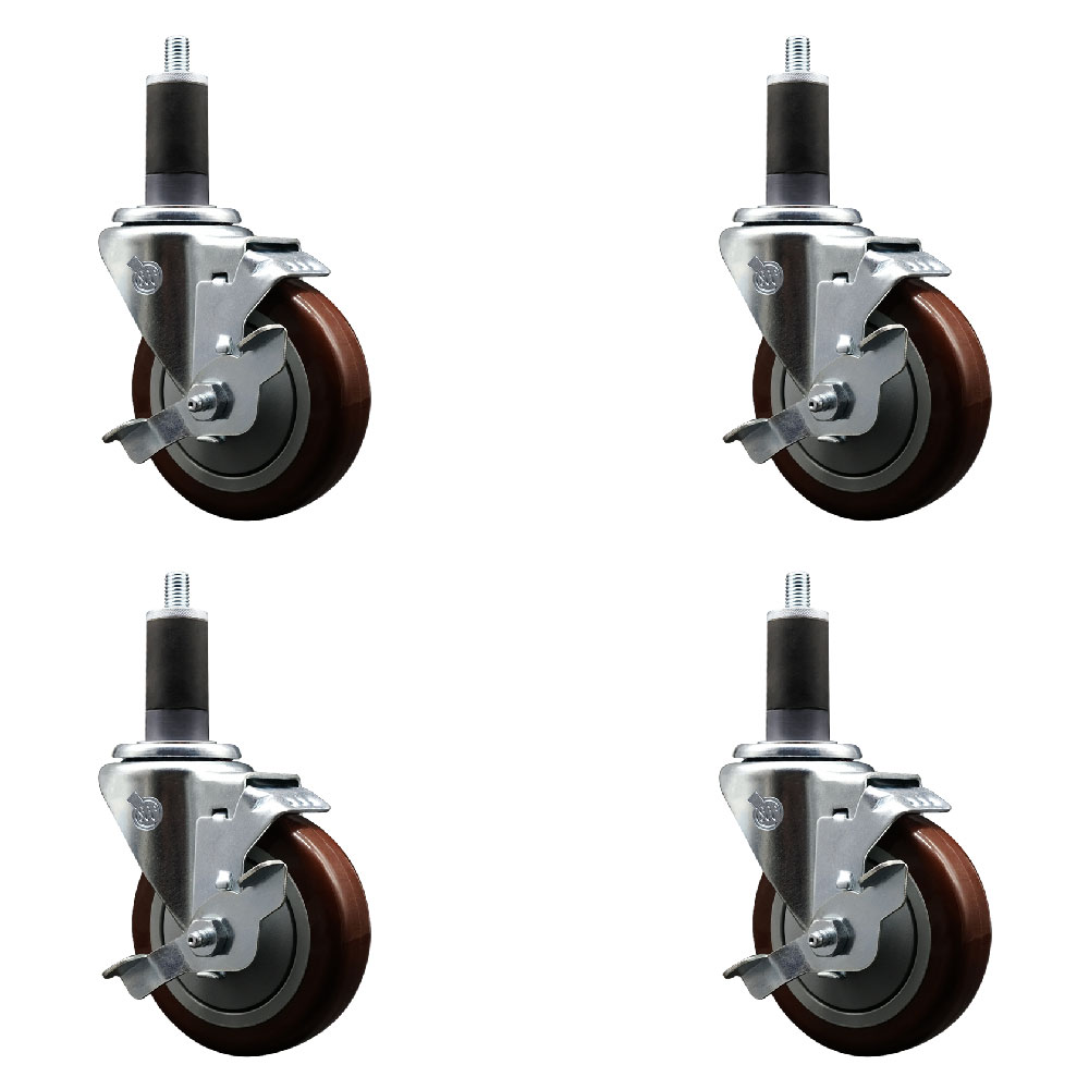 SCC-EX20S414-PPUB-MRN-TLB-114-4 Polyurethane Swivel Expanding Stem Caster with 4 in. Maroon Wheels & 1.25 in. Stems - Set of 4