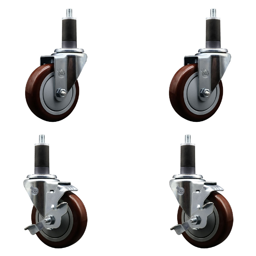 SCC-EX20S414-PPUB-MRN-2-TLB-2-114 Polyurethane Swivel Expanding Stem Caster with 4 in. Maroon Wheels & 1.25 in. Stems - Set of 4