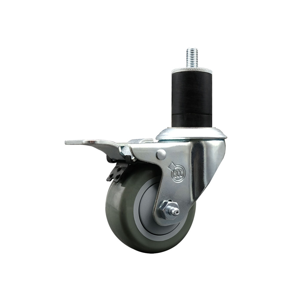 SCC-SSEXTTL20S314-PPUB-134 Stainless Steel Polyurethane Expanding Stem Swivel Caster with 3 in. Gray Wheel & 1.75 in. Stem & Total Locking Brake