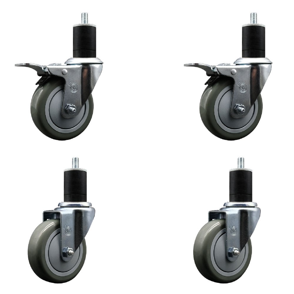 SCC-SSEXTTL20S414-PPUB-2-S-2-134 Stainless Steel Polyurethane Swivel Expanding Stem Caster with 4 in. Gray Wheels & 1.75 in. Stems - Set of 4