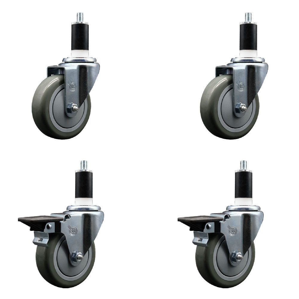SCC-EX20S414-PPUB-2-PLB-2-138 Polyurethane Swivel Expanding Stem Caster with 4 in. Gray Wheels & 1.38 in. Stems - Set of 4