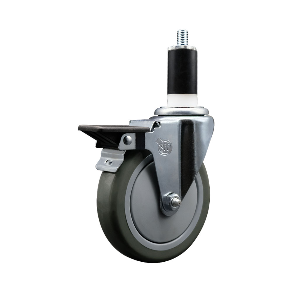 SCC-EX20S514-PPUB-PLB-138 Polyurethane Expanding Stem Swivel Caster with 5 in. Gray Wheel & 1.38 in. Stem & Posi Locking Brake