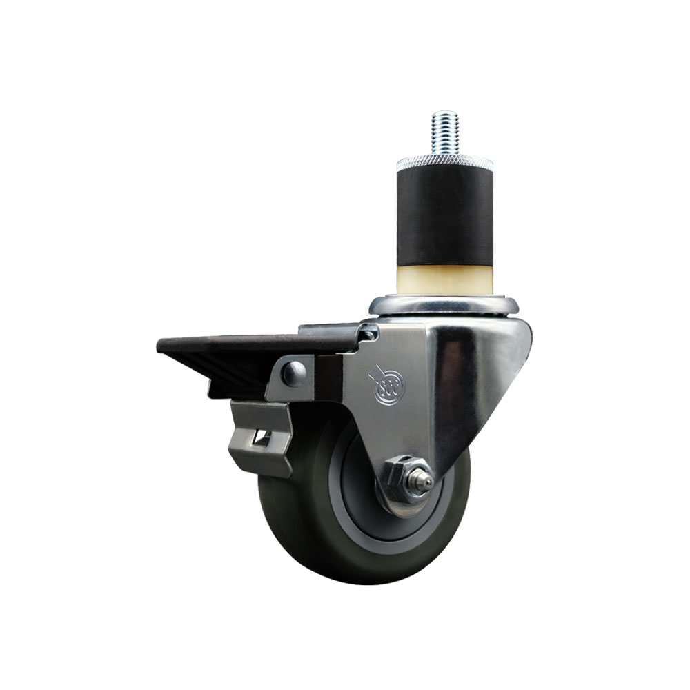 SCC-EX20S314-PPUB-PLB-178 Polyurethane Expanding Stem Swivel Caster with 3 in. Gray Wheel & 1.87 in. Stem & Posi Locking Brake