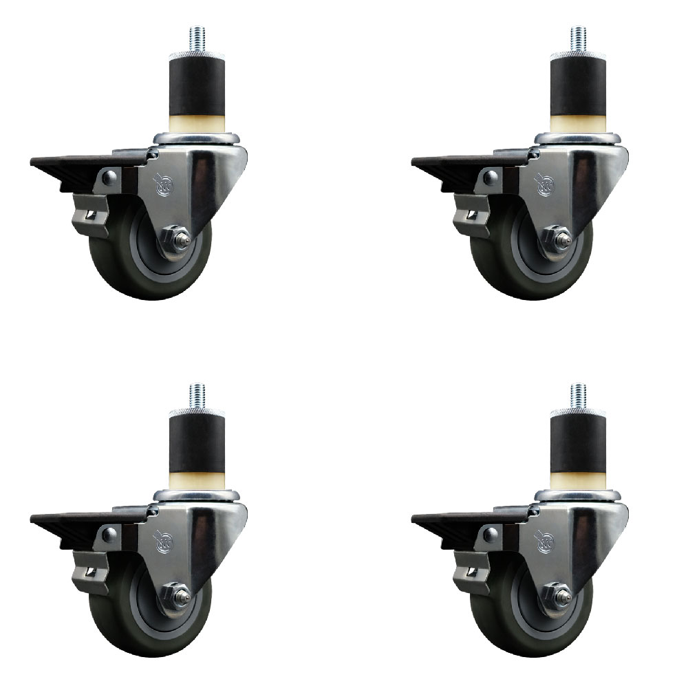 SCC-EX20S314-PPUB-PLB-178-4 Polyurethane Swivel Expanding Stem Caster with 3 in. Gray Wheels & 1.87 in. Stems - Set of 4