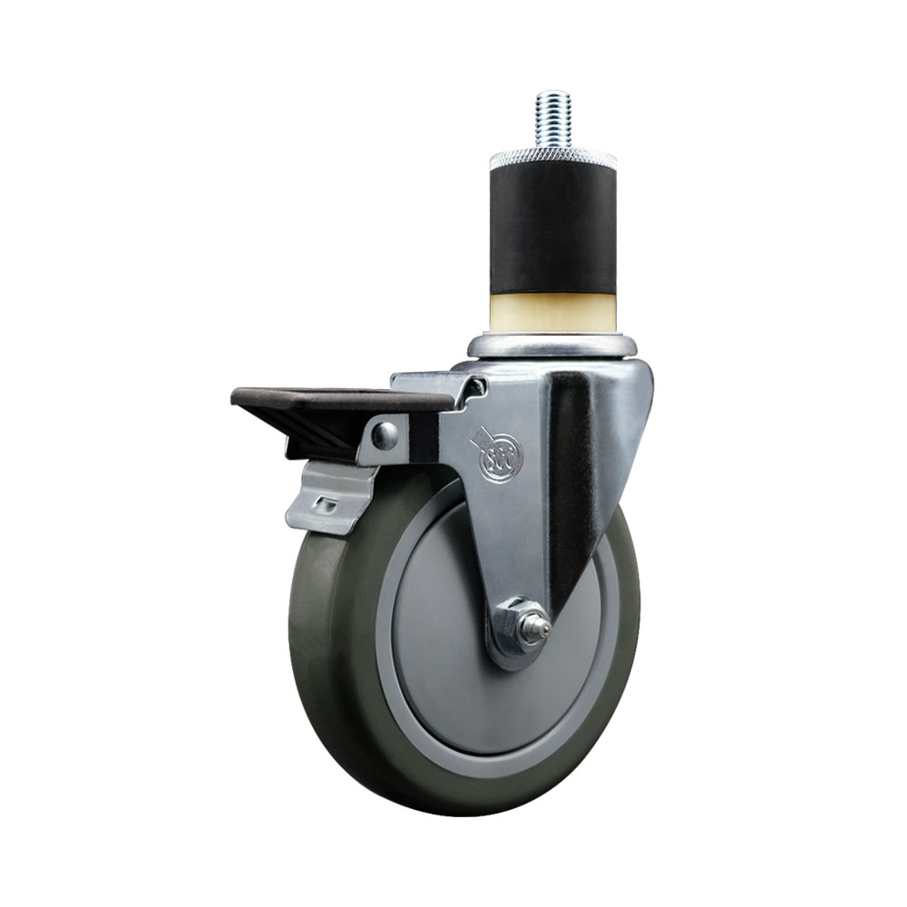 SCC-EX20S514-PPUB-PLB-178 Polyurethane Expanding Stem Swivel Caster with 5 in. Gray Wheel & 1.87 in. Stem & Posi Locking Brake