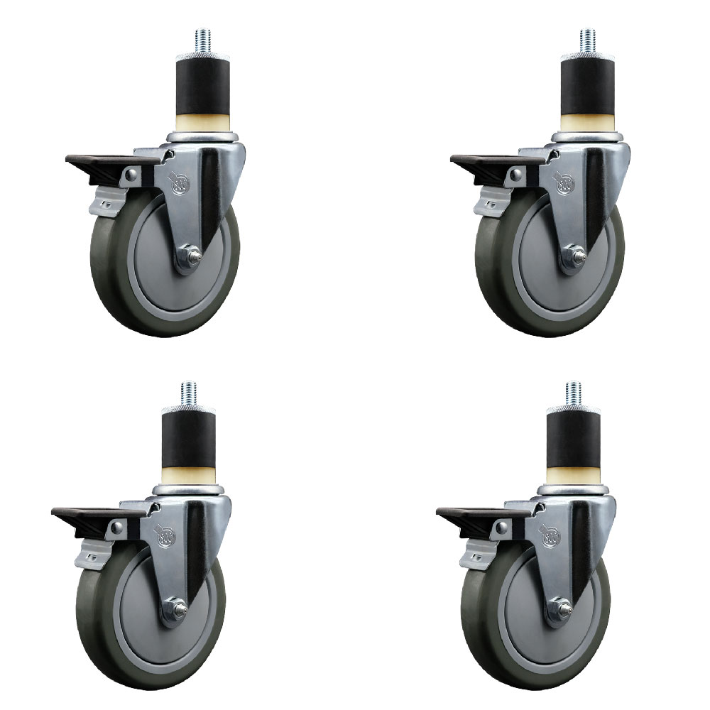 SCC-EX20S514-PPUB-PLB-178-4 Polyurethane Swivel Expanding Stem Caster with 5 in. Gray Wheels & 1.87 in. Stems - Set of 4