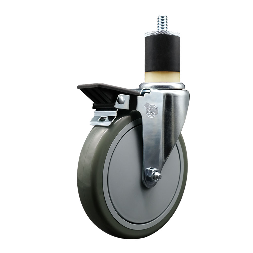 SCC-EX20S614-PPUB-PLB-178 Polyurethane Expanding Stem Swivel Caster with 6 in. Gray Wheel & 1.87 in. Stem & Posi Locking Brake