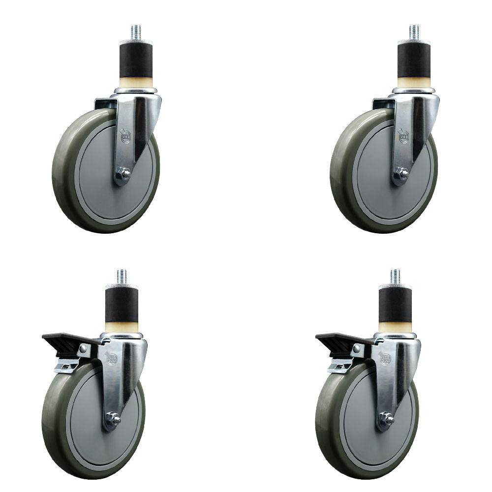 SCC-EX20S614-PPUB-2-PLB-2-178 Polyurethane Swivel Expanding Stem Caster with 6 in. Gray Wheels & 1.87 in. Stems - Set of 4
