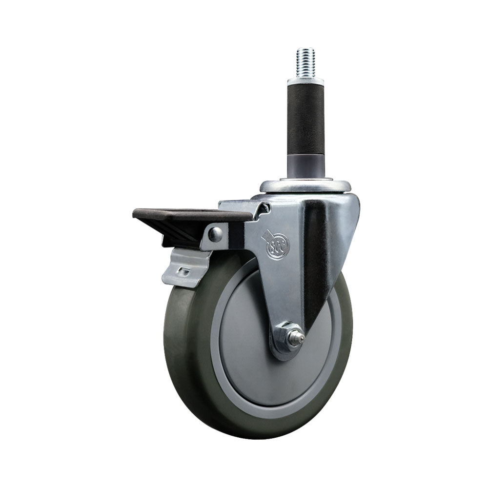 SCC-EX20S514-PPUB-PLB-1 Polyurethane Expanding Stem Swivel Caster with 5 in. Gray Wheel & 1 in. Stem & Posi Locking Brake