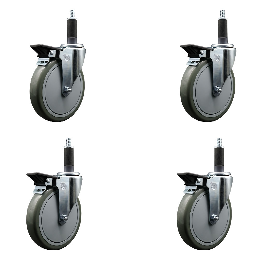 SCC-EX20S614-PPUB-PLB-1-4 Polyurethane Swivel Expanding Stem Caster with 6 in. Gray Wheels & 1 in. Stems - Set of 4