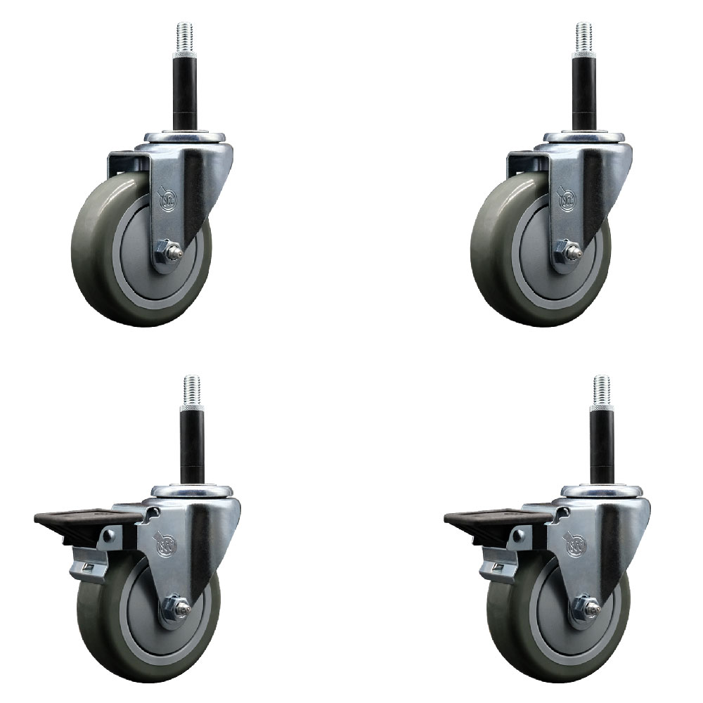 SCC-EX20S414-PPUB-2-PLB-2-34 Polyurethane Swivel Expanding Stem Caster with 4 in. Gray Wheels & 0.75 in. Stems - Set of 4