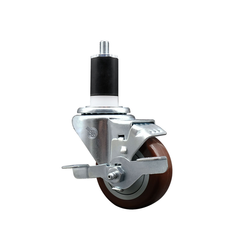 SCC-EX20S314-PPUB-MRN-TLB-112 Polyurethane Swivel Expanding Stem Caster with 3 in. Maroon Wheel & 1.5 in. Stem & Top Locking Brake
