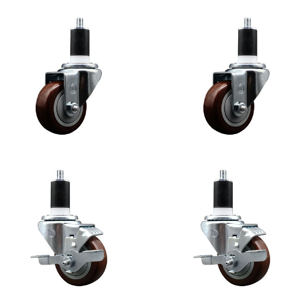 SCC-EX20S314-PPUB-MRN-2-TLB-2-112 Polyurethane Swivel Expanding Stem Caster with 3 in. Maroon Wheels & 1.5 in. Stems - Set of 4