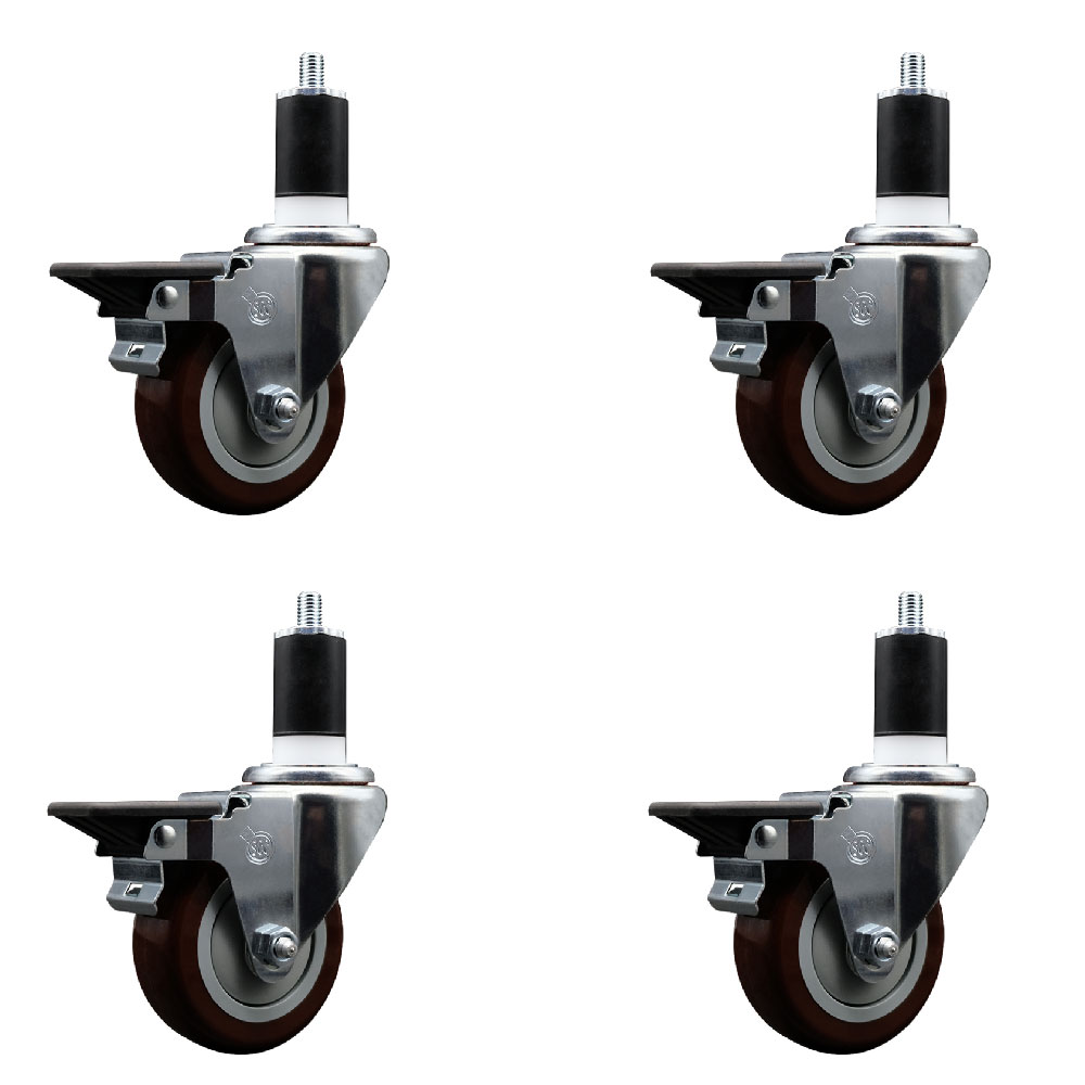 SCC-EX20S3514-PPUB-MRN-PLB-112-4 Polyurethane Swivel Expanding Stem Caster with 3.5 in. Maroon Wheels & 1.5 in. Stems - Set of 4