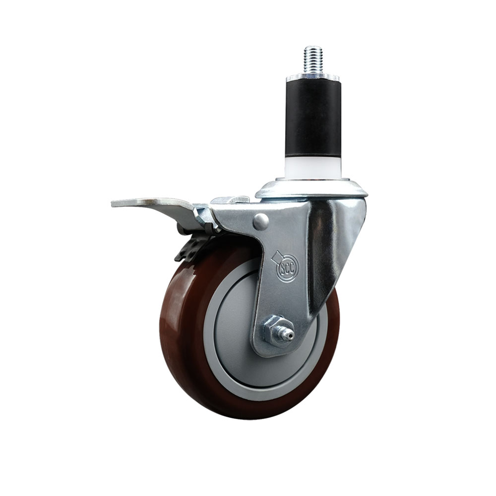 SCC-EXTTL20S414-PPUB-MRN-112 Polyurethane Expanding Stem Swivel Caster with 4 in. Maroon Wheel & 1.5 in. Stem & Total Locking Brake