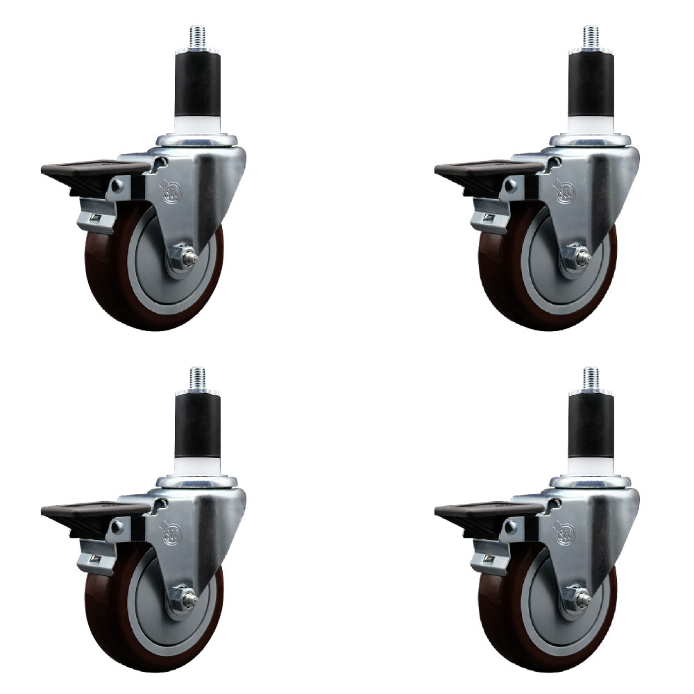 SCC-EX20S414-PPUB-MRN-PLB-112-4 Polyurethane Swivel Expanding Stem Caster with 4 in. Maroon Wheels & 1.5 in. Stems - Set of 4