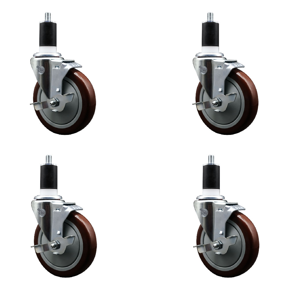 SCC-EX20S514-PPUB-MRN-TLB-112-4 Polyurethane Swivel Expanding Stem Caster with 5 in. Maroon Wheels & 1.5 in. Stems - Set of 4
