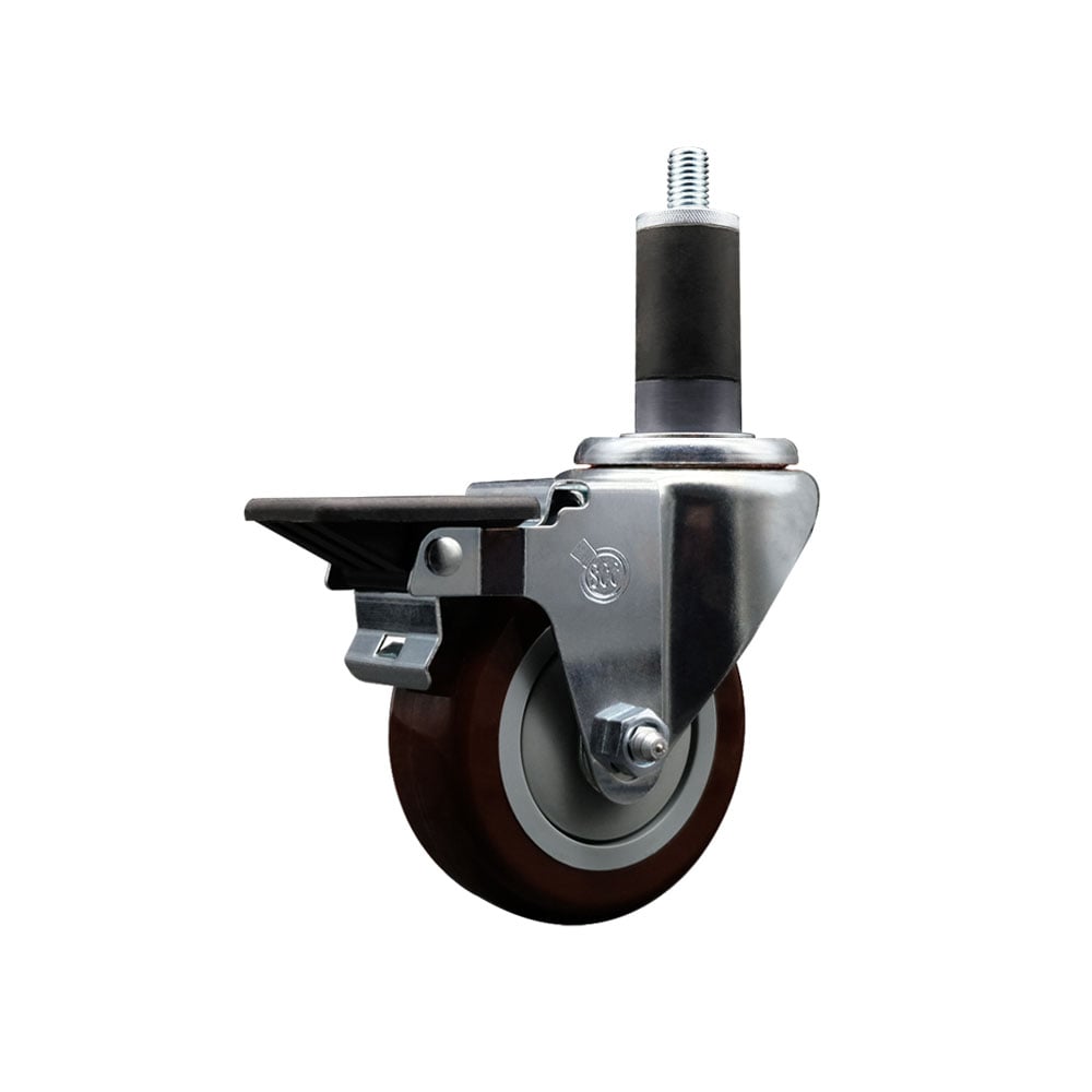 SCC-EX20S3514-PPUB-MRN-PLB-114 Polyurethane Expanding Stem Swivel Caster with 3.5 in. Maroon Wheel & 1.25 in. Stem & Posi Locking Brake