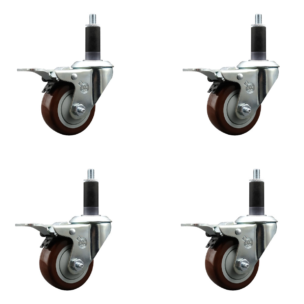 Polyurethane Swivel Caster - Maroon - Set of 4 - Total Locking Brakes