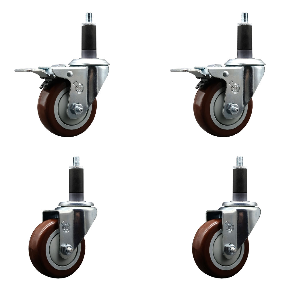 SCC-EXTTL20S3514-PPUB-MRN-2-S-2-118 Polyurethane Swivel Expanding Stem Caster with 3.5 in. Maroon Wheels & 1.13 in. Stems - Set of 4