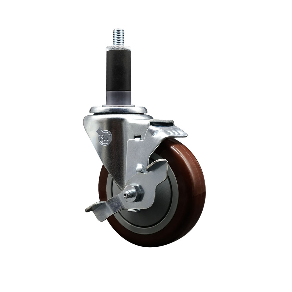 SCC-EX20S414-PPUB-MRN-TLB-118 Polyurethane Expanding Stem Swivel Caster with 4 in. Maroon Wheel & 1.13 in. Stem & Top Locking Brake