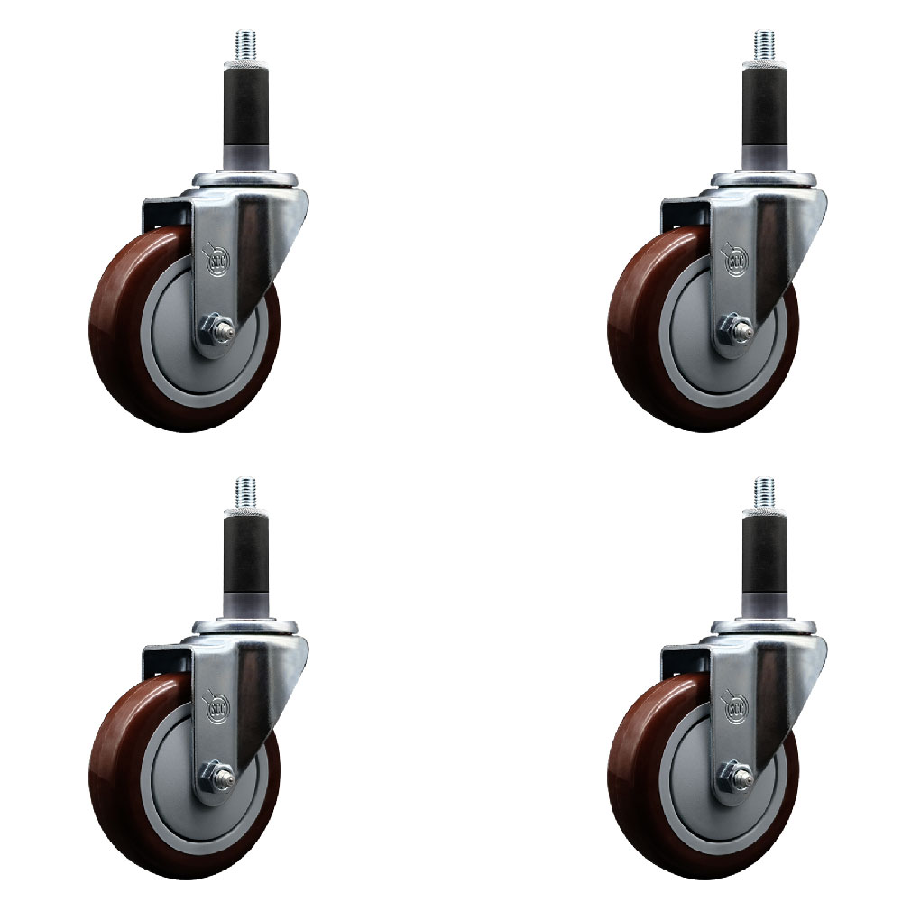 SCC-EX20S414-PPUB-MRN-118-4 Polyurethane Swivel Expanding Stem Caster with 4 in. Maroon Wheels & 1.13 in. Stems - Set of 4