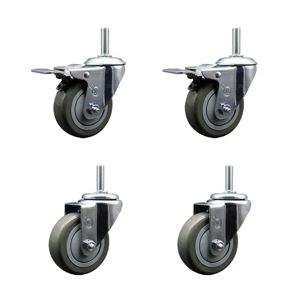 SCC-TSTTL20S3514-PPUB-58212-2-S-2 Polyurethane Swivel Threaded Stem Caster with 3.5 x 1.25 in. Gray Wheels & 0.63 in. Stems - Set of 4