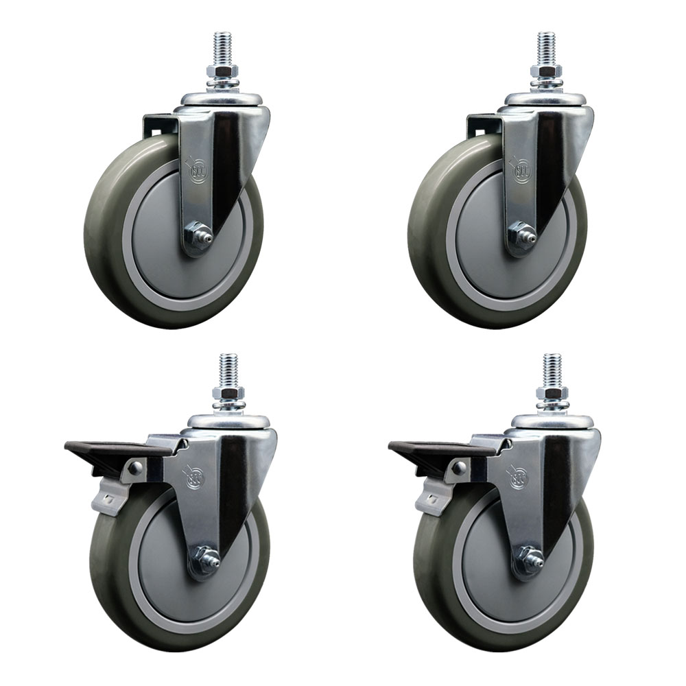 SCC-TS20S514-PPUB-M1015-2-PLB-2 Polyurethane Swivel Threaded Stem Caster with 5 x 1.25 in. Gray Wheels & 10 mm Stems - Set of 4