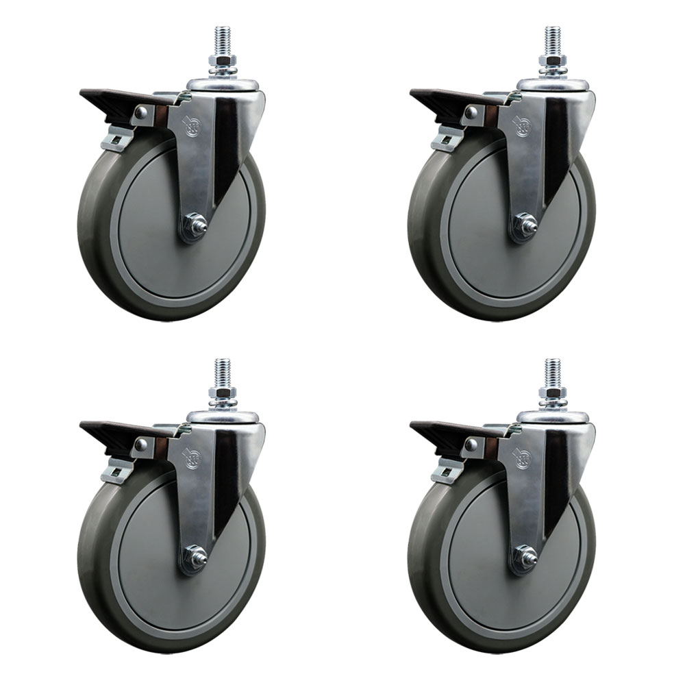 SCC-TS20S614-PPUB-PLB-M1015-4 Polyurethane Swivel Threaded Stem Caster with 5 x 1.25 in. Gray Wheels & 10 mm Stems - Set of 4