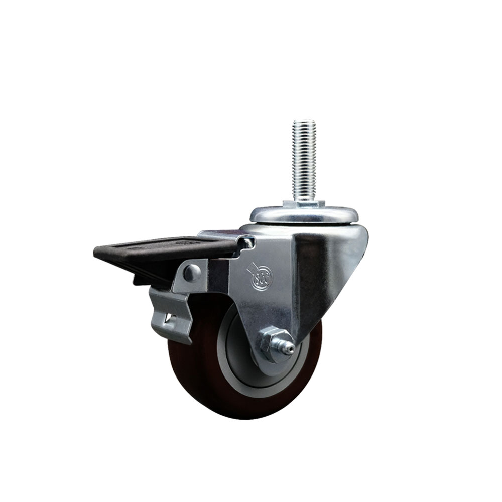 SCC-TS20S314-PPUB-MRN-PLB-58212 Polyurethane Swivel Threaded Stem Caster with 3 x 1.25 in. Maroon Wheel & 0.63 in. Stem & Posi Locking Brake
