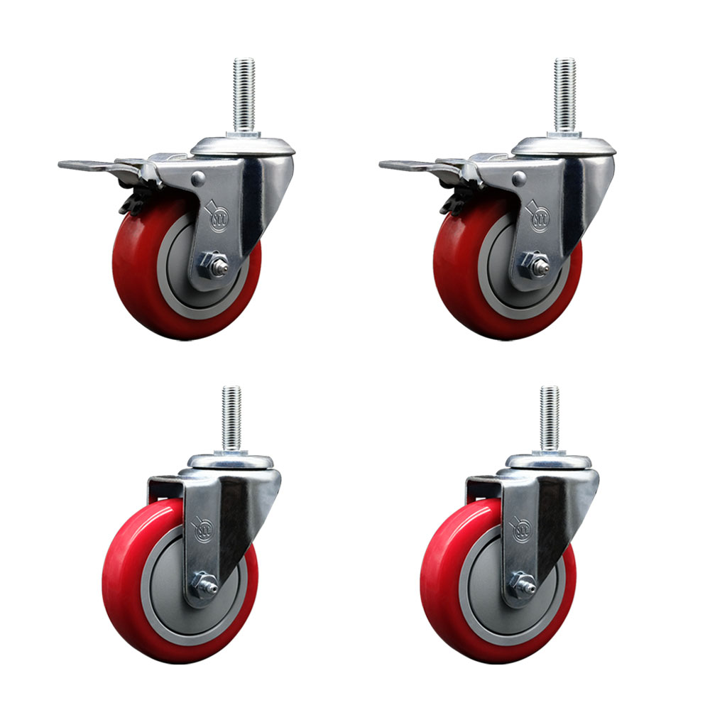 SCC-TSTTL20S414-PPUB-RED-34212-4 Polyurethane Swivel Threaded Stem Caster with 4 x 1.25 in. Red Wheels & 0.75 in. Stems - Set of 4