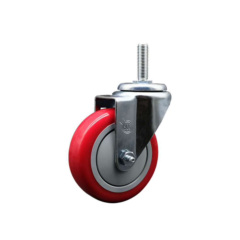 SCC-TS20S414-PPUB-RED-58212 Polyurethane Swivel Threaded Stem Caster with 4 x 1.25 in. Red Wheel & 0.63 in. Stem